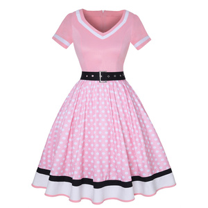 <span class=keywords><strong>Robe</strong></span> midi rétro vintage rockabilly à pois imprimée numériquement, col en V, ceinture, coupe trapèze, taille naturelle, style <span class=keywords><strong>pin</strong></span>-<span class=keywords><strong>up</strong></span> années 50, pour femmes rondes 4XL - Product Image 4
