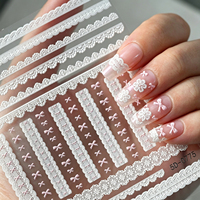 Autocollants pour ongles en dentelle blanche 5D, nœuds roses, autocollants pour ongles en dentelle vintage, autocollants pour ongles autocollants pour la manucure