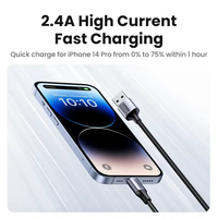 Kabel Ugreen Mfi Usb A Ke Ios 2.4a Pengisian Cepat Kabel Lighting Berbahan Nilon Untuk Iphone 14 13 Pro Max
