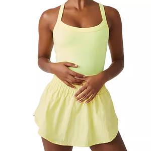 Mono de punto de verano para mujer de marca privada, estilo camisero, de cintura alta, sin mangas, ajustado, hasta la rodilla, con logo por transferencia térmica - Product Image 5
