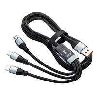 Câble de charge super rapide 3-en-1 100W 120W avec affichage numérique pour iPhone 17 Huawei Android USB Type-C, câble en nylon