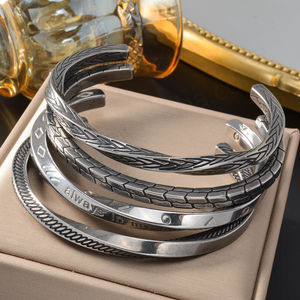 Hip Hop Stainless Steel Unisex Cuff <b>Bracelet</b> Silver Waterproof <b>Trendy</b> Geometric Anniversary No Fade - Product Image 3