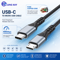 Câble de charge rapide Type C vers Micro USB 3A LUNG KAY, 5 Gbps, avec synchronisation de données OTG et blindage en feuille d'aluminium pour téléphone Android