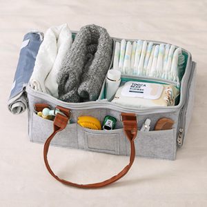 Organisateur de rangement portable pour chambre d'enfant et voiture avec poignées, panier à couches en feutre pour table à langer - Product Image 3