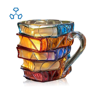 Ly thủy tinh độc đáo tùy chỉnh OEM/ODM, ly thủy tinh hình sách dễ thương, ly thủy tinh hình sách vẽ tranh, ly thủy tinh xếp chồng hình sách, cốc cà phê thủy tinh hình sách - Product Image 5