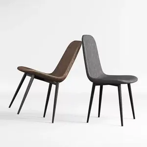 Chaise de salle à manger élégante avec pieds en fer noir et accoudoirs en cuir - Product Image 4