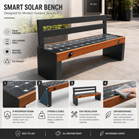 Banco Solar Moderno e Inteligente con Estructura de Acero Galvanizado y Carga Inalámbrica para Uso en Exteriores en Parques