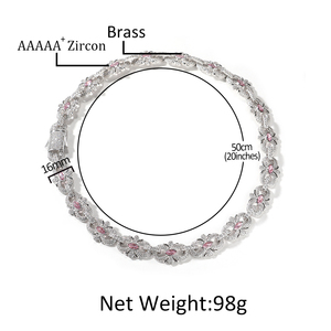 สร้อยคอแบบโซ่ลายผีเสื้อ Uwin ประดับเพชร CZ สีชมพูและสีน้ำเงินทรงมาร์ควิส ดีไซน์ฮิปฮอป รูปดอกไม้ สำหรับผู้หญิงและผู้ชาย - Product Image 6