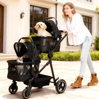 Poussette double pliable pour 2 animaux de compagnie (chats/chiens) de petite/moyenne taille, légère, simple et double, intégrée avec des paniers détachables