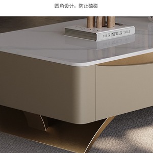Ensemble <span class=keywords><strong>meuble</strong></span> TV et table basse en pierre frittée <span class=keywords><strong>de</strong></span> luxe moderne avec tiroirs et base dorée pour <span class=keywords><strong>salon</strong></span>, mobilier <span class=keywords><strong>de</strong></span> maison - Product Image 2