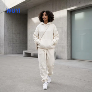 Wholesale Custom Heavyweight Cotton Women Two Piece <b>Set</b> Oversized Blank Hoodie and Sweatpants <b>Set</b> Unisex Streetwear Tracksuit - Product Image 3