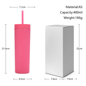 Shang Kou Ai Frosted 16oz Straw <b>Cup</b> Double-Walled <b>Plastic</b> Bpa Free For Students Back To School - Product Image 5
