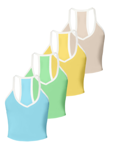4PCS Contrast Ribbed Racerback Tank Top for Women - Cropped Workout Top with V-<b>Neck</b> Perfect for Yoga & Running - Product Image 1