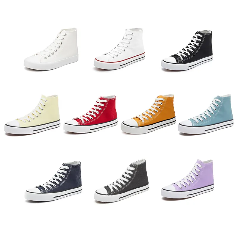 Amazon Hot Customized High Top Womens Canvas Sneakers Shoes Casual Lace Up Custom Logo Canvas Trendy Shoes For Unisex 