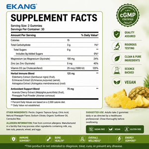 Gomitas de Glicinato de Magnesio de Marca Privada con Vitamina D3 y Zinc, a Base de Plantas, Veganas, con Sabor a Piña, Suplemento para el Apoyo Inmunológico - Product Image 2