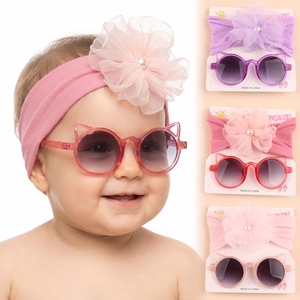 0‑3 Years Infant Nylon Headband With <b>Cat</b> Ear Sunglasses Set Pearl Flower Baby Hairband Baby Shower Newborn Girl Gift - Product Image 3