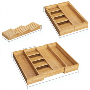 Organisateur de tiroir de cuisine extensible Eco Go en bambou, plateau à couverts avec grands blocs à couteaux - Product Image 1