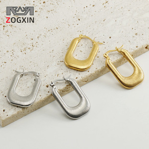 Zogxin Geometric U Shaped Hoop Earrings Gold Silver Stainless Steel Stud Earrings Fashion Jewelry For Women - Product Image 1