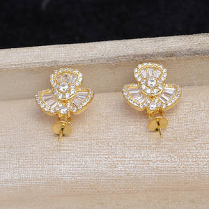 อุปกรณ์ทำเครื่องประดับเงินแท้ 925 รุ่น JG5912 สำหรับงาน DIY ประดับมุกและเพชรซิркоเนีย รูปดอกไม้ ขนาด 7-8 มม. ถาดเปล่าสำหรับต่างหู งานกึ่งสำเร็จรูป ขนาดเม็ดลูกปัด 3 มม. - Product Image 1