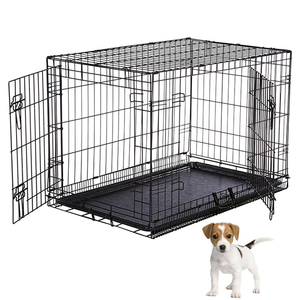 Hot Sale Double Door Stackable Dog Crates Folding Metal Dog Crate With Plastic Tray