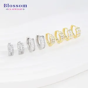 Hot selling trend design minimalist earrings with small rectangular zircon earrings and fashionable metal earrings