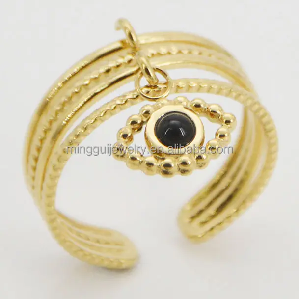 New Fashion Stainless Steel Natural stone Ring 14k Gold pendant Ring For Girls