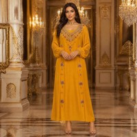 Abito da sera Kaftan Abaya fatto a mano con perline di cristallo, modello svasato a trapezio, elegante abito da festa con laccio incrociato sul retro per donna, matrimonio, Eid