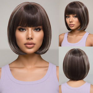 วิกผมสั้นตรงมี<span class=keywords><strong>หน้าม้า</strong></span> ทนความร้อน ทำจากใยสังเคราะห์ ผลิตด้วยเครื่องจักร สำหรับผู้หญิง สวมใส่ได้ทุกวันและงานปาร์ตี้ - Product Image 1