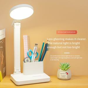 Lampe de table LED à tête ronde, avec prise USB, pliable, avec support, fonction porte-stylo, lampe d'étude pour étudiants - Product Image 2