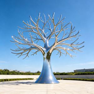 Escultura de Árbol Abstracta Grande de Acero Inoxidable, Estatua de Árbol de Metal Espejo para Decoración de Plazas, Jardines y Paisajes al Aire Libre - Product Image 6