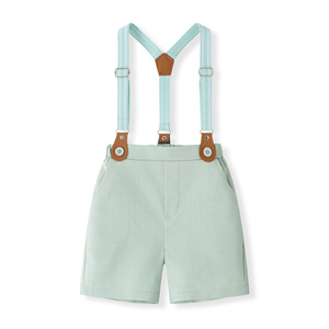 Catpapa En gros Ensemble de cérémonie 3 pièces pour garçons : Chemise à manches courtes à imprimé flèches, <span class=keywords><strong>Short</strong></span> à bretelles vert et Nœud papillon - Product Image 5