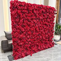 Dinding Bunga Mawar Sutra Realistis 8ft Latar Belakang Merah Dekorasi untuk Hotel Pernikahan Hari Valentine Thanksgiving