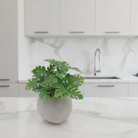Tanaman Mini Monstera Deliciosa Swiss Cheese Buatan dalam Pot Abu-abu, Dekorasi Daun Terbelah yang Rimbun untuk Meja Rumah atau Kantor