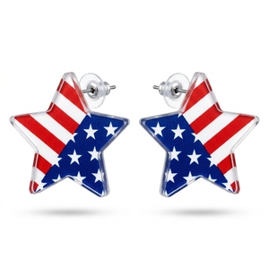 Boucles d'oreilles à clous en acrylique patriotiques avec drapeau américain |   Étoiles du 4 juillet, Jour de l'Indépendance |   Bijoux de Fêtes en Gros - Product Image 1