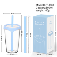 Gobelet à café personnalisé avec logo, avec couvercle, 500 ml, Tritan, à paroi simple, avec paille, sans BPA, gobelet en plastique réutilisable, gobelet à eau