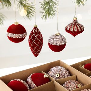 Décorations de Noël 6/8CM, boule floquée en forme d'oignon, peinte, en plastique, style exquis, pour suspension au plafond, boîte de décoration - Product Image 1