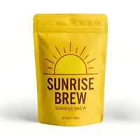 Sachet plastique personnalisé jaune mat imprimé pour emballage alimentaire, pochette refermable à fermeture éclair pour café en grains, thé et préparations instantanées