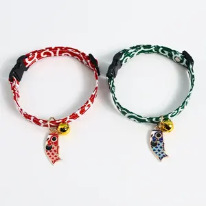 Entzückendes Chirimen-Katzen halsband mit Glücks glocke, hand gefertigtes Druck halsband im japanischen Stil für Kätzchen Halloween Christmas Etc - Product Image 3