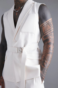 Trajes de Hombre de Último Diseño con Cinturón de Hebilla, Sin Mangas, para Novio de Boda, Terno Masculino, Vestido de Hombre, Hecho a Medida, 2 Piezas, Chaleco + Pantalón - Product Image 2