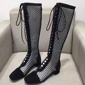 Bottines d'hiver pour femmes, dessus en maille respirante, fermeture à lacets, bout carré, talon aiguille - Product Image 6