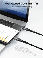 Kabel pengisi daya Cepat nilon, 2 pak PD 60W, 3A USB-C pria KE pria, kabel pengisian cepat dengan cangkang Aloi aluminium untuk komputer ponsel