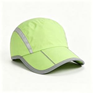 Lime Green Reflective Trim 100% Polyester 5-Panel Running Cap Quick Dry Ultra Lightweight Breathable UV Protection Night Safety - Product Image 3