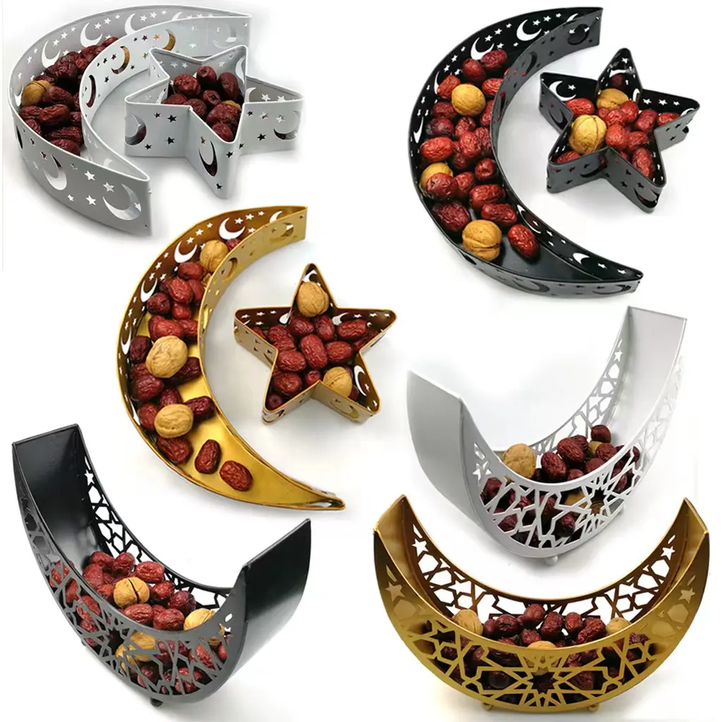 2023 ramadã mubarak bandeja de ferro de decoração, conjunto estrela, lua metálica, prato islâmico para decoração de fornecimento de festa