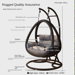 屋内・屋外用 ラタン製ハンギングエッグチェア パティオスイング ロッキング機能付き バルコニー、中庭、リビングルーム、ご家庭での使用に - Product Image 2
