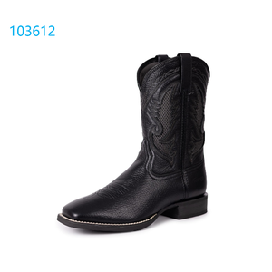 Stivali da Cowboy Classici Personalizzati dal Produttore, Nuovi, Premium, in Pelle Nera, con Ricami Raffinati, Tacco Basso, Punta Quadrata e Linguetta Laterale - Product Image 1