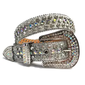 Venta caliente de las mujeres occidentales Bling colorido del Rhinestone cinturón de cristal para hombres vaquero vaquera, tachonado de diamantes cinturón de cuero