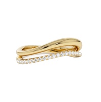 Nouvelle bague à double rangée en argent sterling 925 plaqué or 18 carats avec zircone cubique blanche de type diamant pour femmes, cadeau empilable