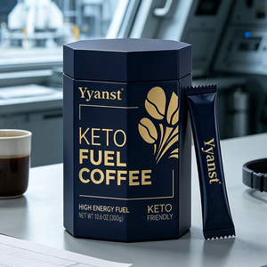 Café Instantáneo Keto Fuel OEM, Alta Energía, Bajo en Carbohidratos, Cetosis, Control de Peso, Suplemento para la Vitalidad Masculina, 300g, Envase Hexagonal en Sobres - Product Image 5