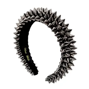 Fashion Exaggerated Sponge Rivet Particle Crystal Headband Spike Rivets Studded Band Halloween Party Punk Hair Band