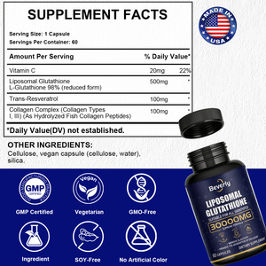 Cápsulas de Glutatión Liposomal de 30000 mg, Suplemento Antioxidante con Colágeno para Aclarar la Piel, Antienvejecimiento y Apoyo Inmunológico - Product Image 2